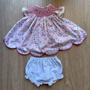 Floral Smocked Baby Dress with Pink Accents